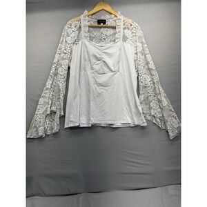 Plus Size Coquette Lace Trumpet Sleeve Blouse Size 22 Stretch T-shirt Bodice